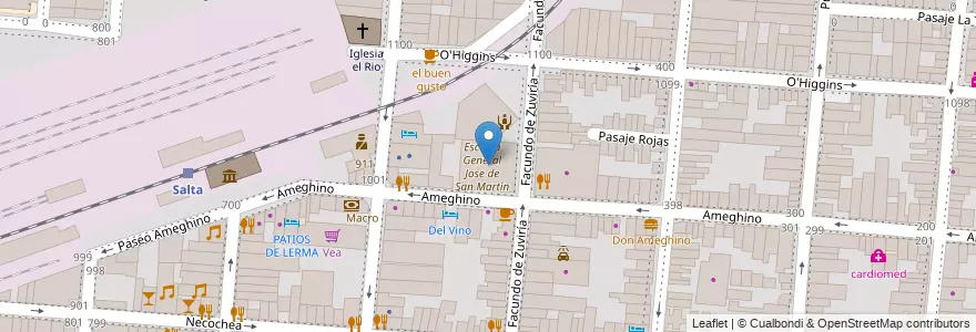 Mapa de ubicacion de Escuela general San Martin en Arjantin, Salta, Capital, Municipio De Salta, Salta.