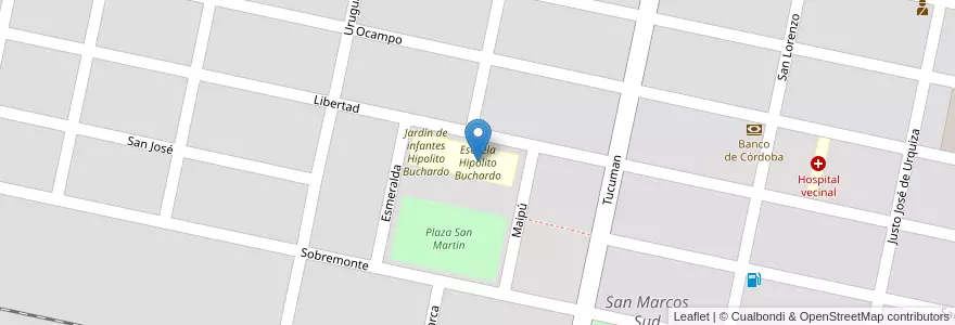 Mapa de ubicacion de Escuela Hipolito Buchardo en الأرجنتين, Córdoba, Departamento Unión, Pedanía Bell Ville, Municipio De San Marcos Sud, San Marcos Sud.
