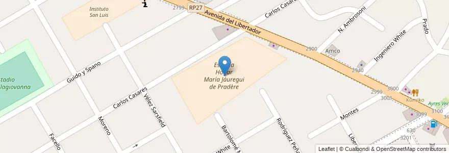 Mapa de ubicacion de Escuela Hogar María Jáuregui de Pradère en アルゼンチン, ブエノスアイレス州, Partido De San Fernando, Victoria.