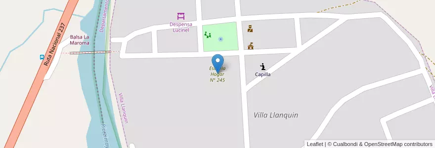 Mapa de ubicacion de Escuela Hogar N° 245 en الأرجنتين, تشيلي, ريو نيغرو, Departamento Pilcaniyeu, Villa Llanquin.