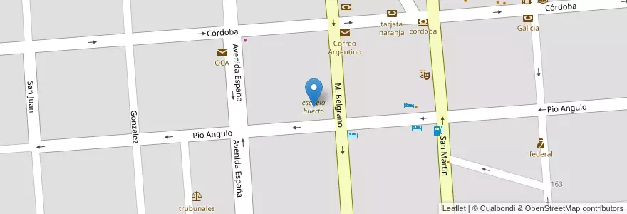 Mapa de ubicacion de escuela huerto en アルゼンチン, コルドバ州, Departamento Unión, Pedanía Bell Ville, Municipio De Bell Ville, Bell Ville.