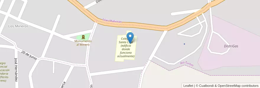 Mapa de ubicacion de Escuela Industrial N° 5 (Tte. A. del Castillo) en 아르헨티나, Provincia De Última Esperanza, 마가야네스이데라안타르티카칠레나주, 산타크루스주, 칠레, Güer Aike, Río Turbio, Río Turbio.