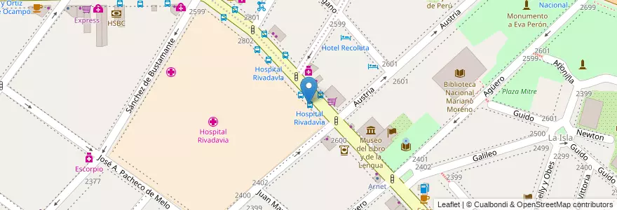 Mapa de ubicacion de Escuela Infantil 08/01°, Recoleta en 아르헨티나, Ciudad Autónoma De Buenos Aires, Comuna 2, 부에노스아이레스.