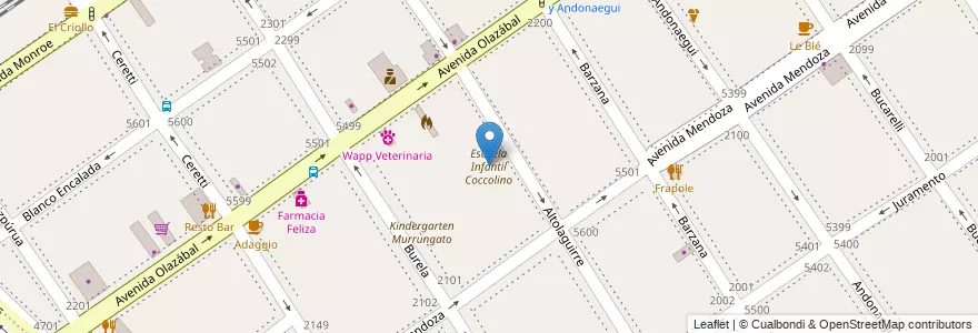 Mapa de ubicacion de Escuela Infantil Coccolino, Villa Urquiza en 阿根廷, Ciudad Autónoma De Buenos Aires, Comuna 12, 布宜诺斯艾利斯.