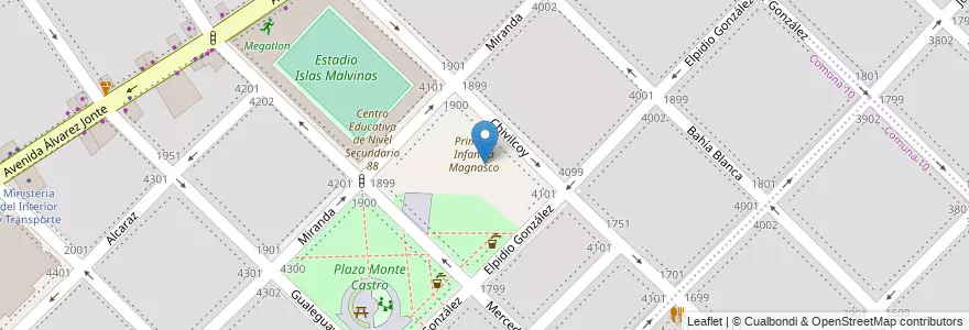 Mapa de ubicacion de Escuela Infantil Especial 27 Dra. Lidia F. de Coriat - Gabinete Materno Infantil DE18, Monte Castro en 아르헨티나, Ciudad Autónoma De Buenos Aires, 부에노스아이레스, Comuna 10, Comuna 11.