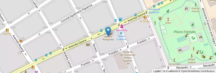 Mapa de ubicacion de Escuela Infantil Pompones, Flores en Argentinië, Ciudad Autónoma De Buenos Aires, Comuna 7, Buenos Aires.