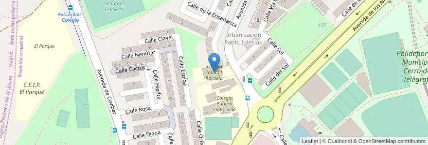 Mapa de ubicacion de Escuela Infantil Rayuela en إسبانيا, منطقة مدريد, منطقة مدريد, Cuenca Del Henares, Rivas-Vaciamadrid.