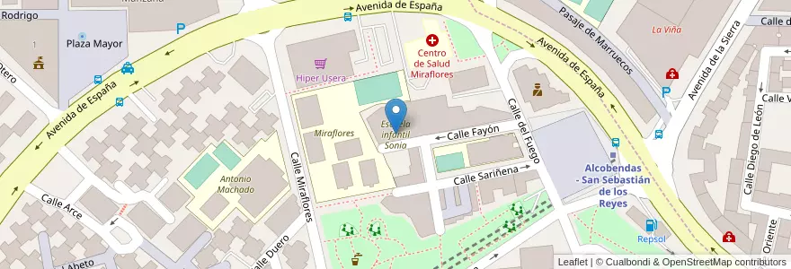 Mapa de ubicacion de Escuela infantil Sonia en Espanha, Comunidade De Madrid, Comunidade De Madrid, Área Metropolitana De Madrid Y Corredor Del Henares, Alcobendas.