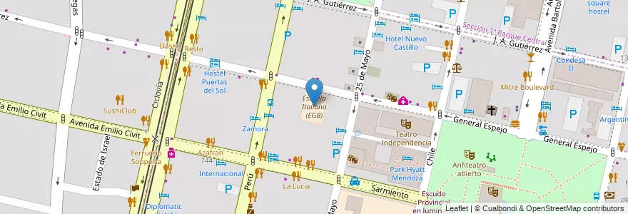 Mapa de ubicacion de Escuela Italiana (EGB) en Argentina, Cile, Mendoza, Departamento Capital, Sección 2ª Barrio Cívico, Ciudad De Mendoza.