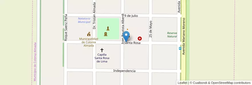 Mapa de ubicacion de Escuela Juan Bautista Alberdi en الأرجنتين, Córdoba, Departamento Tercero Arriba, Pedanía Capilla De Rodríguez, Municipio De Colonia Almada.
