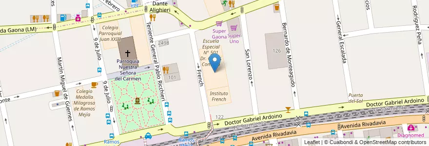 Mapa de ubicacion de Escuela Juan Bautista de la Salle en 아르헨티나, 부에노스아이레스주, Partido De La Matanza, Ramos Mejía.
