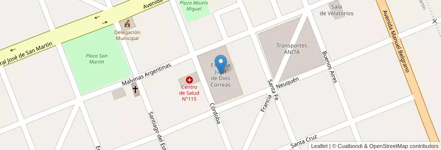 Mapa de ubicacion de Escuela Juan de Dios Correas en 아르헨티나, 칠레, Mendoza, Departamento San Rafael, Distrito Real Del Padre.