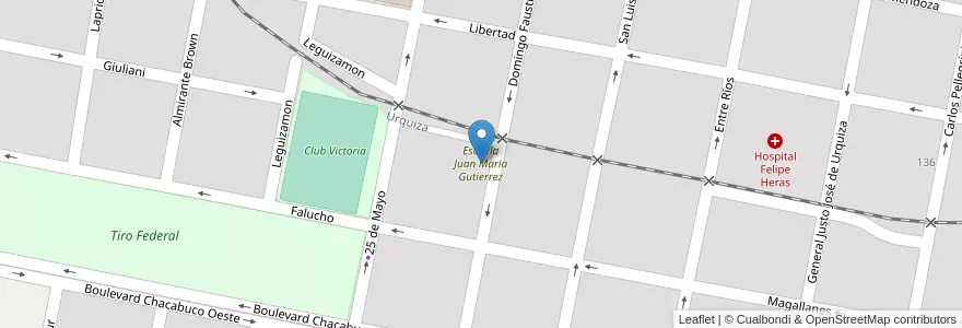Mapa de ubicacion de Escuela Juan Maria Gutierrez en アルゼンチン, エントレ・リオス州, Departamento Concordia, Distrito Suburbios, Concordia, Concordia.