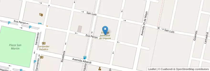 Mapa de ubicacion de Escuela Justo José de Urquiza en アルゼンチン, サンタフェ州, Departamento San Martín, Municipio De San Jorge.