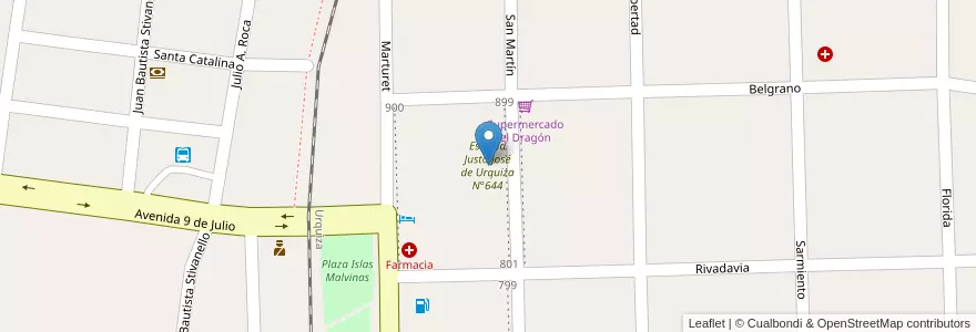 Mapa de ubicacion de Escuela Justo José de Urquiza N°644 en Arjantin, Corrientes, Departamento Monte Caseros, Municipio De Mocoretá.