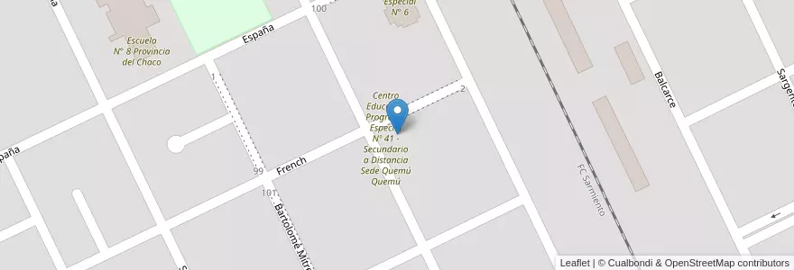 Mapa de ubicacion de Escuela Laboral Nº   2 Hector L. Oliveri en 아르헨티나, La Pampa, Departamento Quemú Quemú, Municipio De Quemú Quemú, Quemu Quemu.