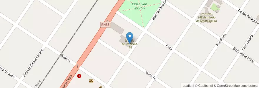 Mapa de ubicacion de Escuela M. de Belen 176 en Arjantin, Santa Fe, Departamento Caseros, Municipio De Chabás.