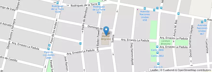 Mapa de ubicacion de Escuela Manuel Belgrano en 아르헨티나, Córdoba, Departamento Capital, Pedanía Capital, Córdoba, Municipio De Córdoba.