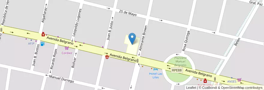 Mapa de ubicacion de Escuela Manuel Belgrano en الأرجنتين, Córdoba, Departamento San Javier, Pedanía Dolores, Municipio De Villa Dolores, Villa Dolores.