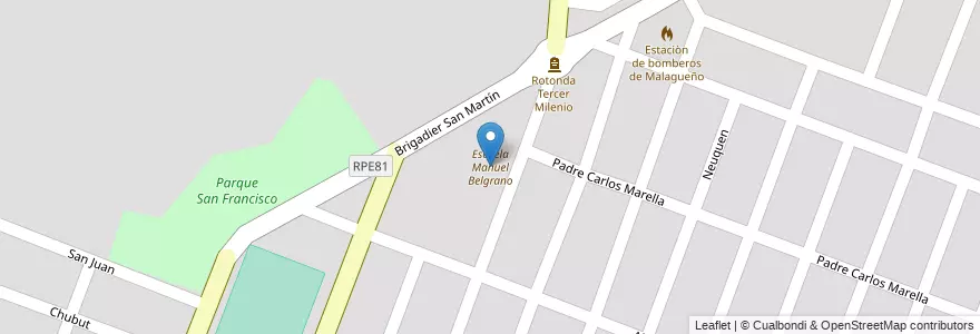 Mapa de ubicacion de Escuela Manuel Belgrano en Argentina, Córdoba, Departamento Santa María, Pedanía Calera, Municipio De Malagueño.