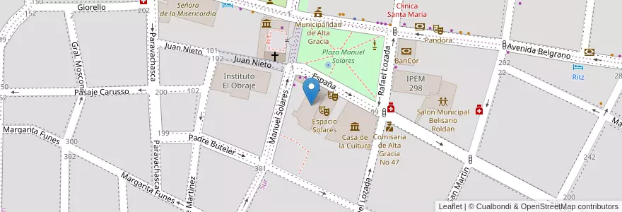Mapa de ubicacion de Escuela Manuel Solares en Argentinië, Córdoba, Departamento Santa María, Pedanía Alta Gracia, Municipio De Alta Gracia, Alta Gracia.