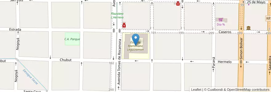 Mapa de ubicacion de Escuela Martiniano Leguizamon en 阿根廷, 恩特雷里奥斯省, Departamento Villaguay, Distrito Lucas Al Sud, Villaguay.
