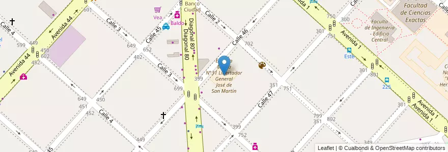 Mapa de ubicacion de Escuela Media N°31 Libertador General José de San Martín, Casco Urbano en アルゼンチン, ブエノスアイレス州, Partido De La Plata, La Plata.