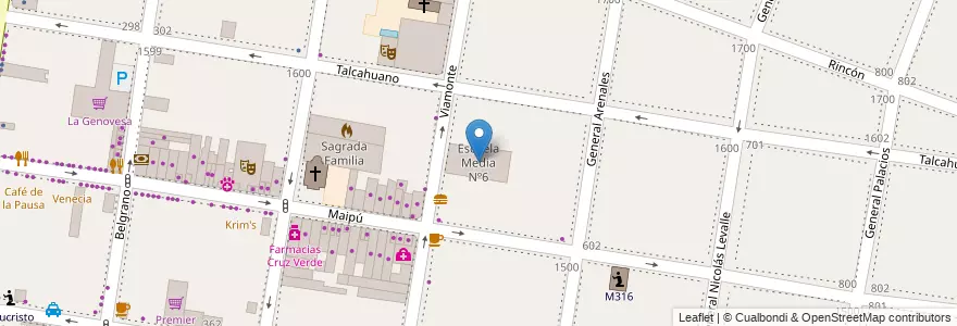 Mapa de ubicacion de Escuela Media Nº6 en 阿根廷, 布宜诺斯艾利斯省, Partido De Lomas De Zamora, Banfield.
