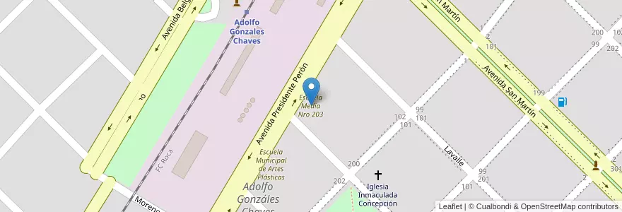 Mapa de ubicacion de Escuela Media Nro 203 en アルゼンチン, ブエノスアイレス州, Partido De Adolfo Gonzales Chaves, Adolfo Gonzáles Chaves.