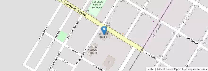 Mapa de ubicacion de Escuela media en Arjantin, Buenos Aires, Partido De General Las Heras, General Las Heras.