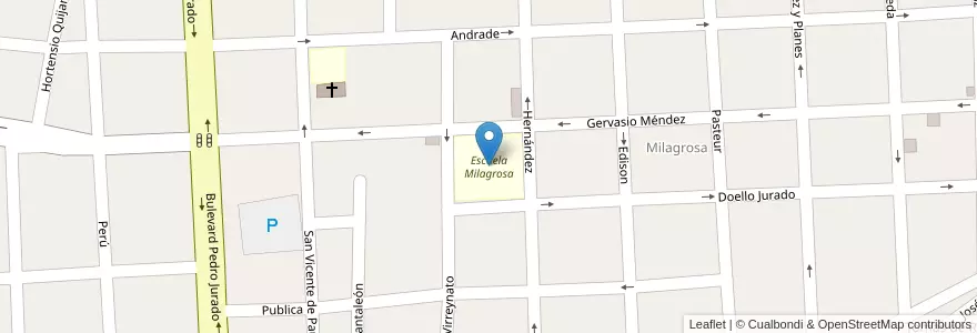 Mapa de ubicacion de Escuela Milagrosa en アルゼンチン, エントレ・リオス州, Departamento Gualeguaychú, Gualeguaychú, Gualeguaychú, Distrito Costa Uruguay Sur.