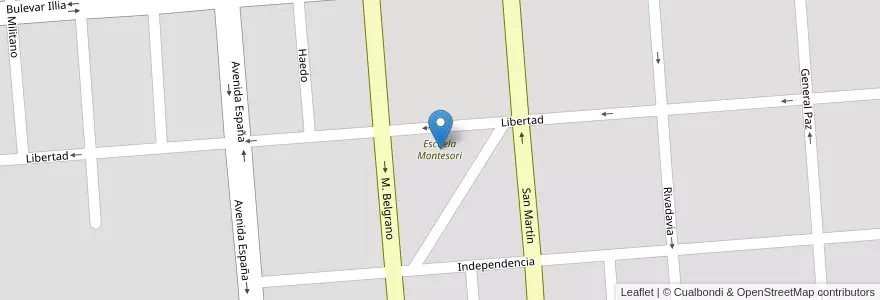 Mapa de ubicacion de Escuela Montesori en Arjantin, Córdoba, Departamento Unión, Pedanía Bell Ville, Municipio De Bell Ville, Bell Ville.