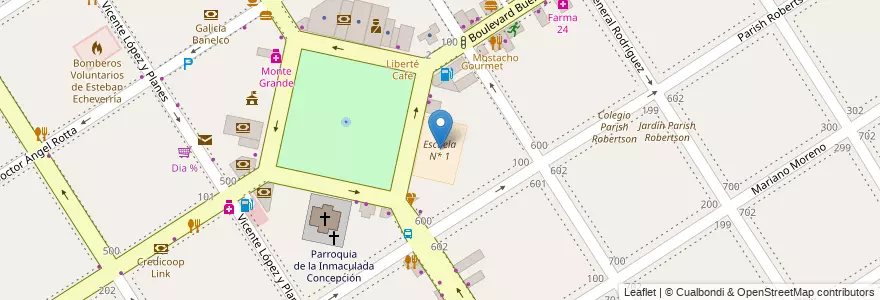 Mapa de ubicacion de Escuela N* 1 en 阿根廷, 布宜诺斯艾利斯省, Partido De Esteban Echeverría, Monte Grande.