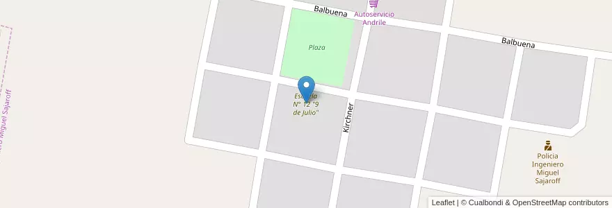 Mapa de ubicacion de Escuela N° 12 "9 de Julio" en Argentinië, Entre Ríos, Departamento Villaguay, Distrito Bergara, Ingeniero Miguel Sajaroff.