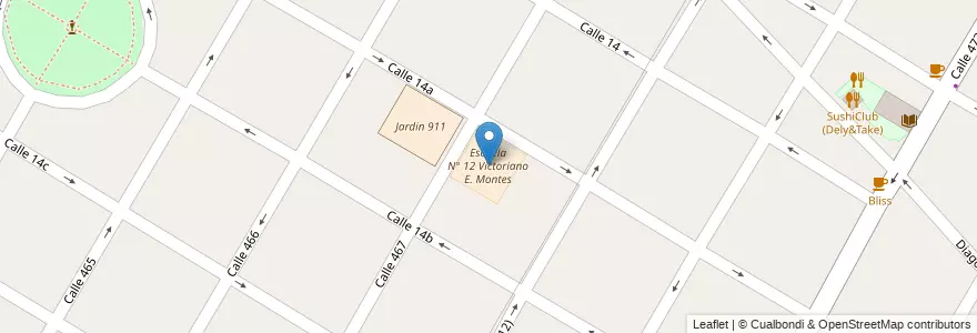 Mapa de ubicacion de Escuela N° 12 Victoriano E. Montes, City Bell en アルゼンチン, ブエノスアイレス州, Partido De La Plata, City Bell.