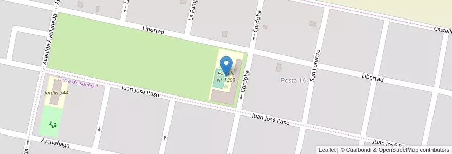 Mapa de ubicacion de Escuela N° 1399 en Argentina, Santa Fe, Departamento San Lorenzo, Municipio De Roldán.