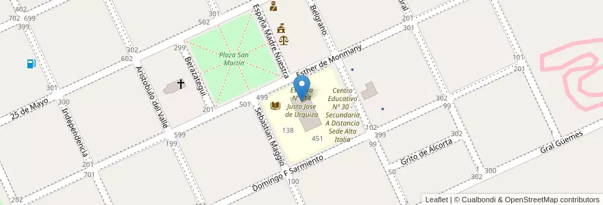 Mapa de ubicacion de Escuela N°. 14 Justo Jose de Urquiza en Аргентина, Ла-Пампа, Departamento Realicó, Municipio De Alta Italia.