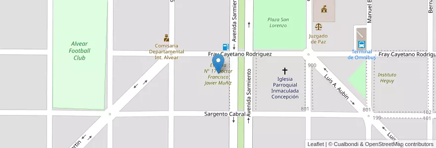 Mapa de ubicacion de Escuela N° 17 Doctor Francisco Javier Muñiz en アルゼンチン, ラ・パンパ州, Departamento Chapaleufú, Municipio De Intendente Alvear, Intendente Alvear.
