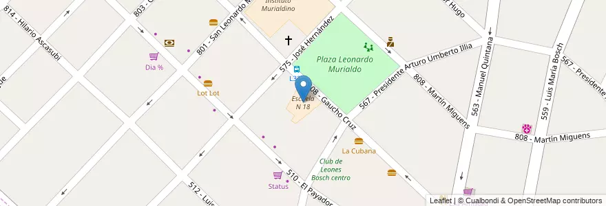 Mapa de ubicacion de Escuela N 18 en アルゼンチン, ブエノスアイレス州, Partido De Tres De Febrero, Villa Bosch.