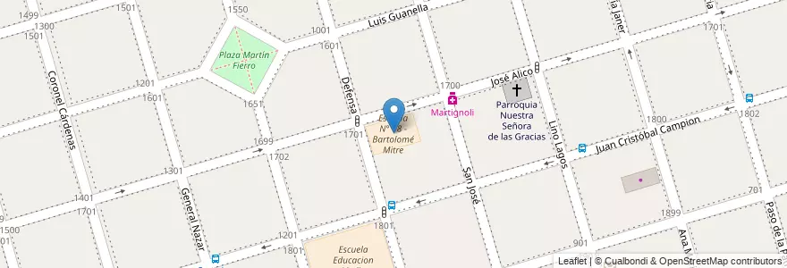 Mapa de ubicacion de Escuela N° 18 - Bartolomé Mitre en アルゼンチン, ブエノスアイレス州, Partido De La Matanza, Aldo Bonzi.