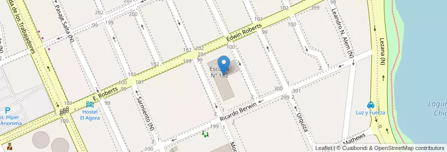 Mapa de ubicacion de Escuela N° 182 en Аргентина, Чубут, Трелью, Departamento Rawson.