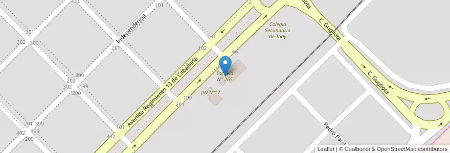 Mapa de ubicacion de Escuela N° 265 en アルゼンチン, ラ・パンパ州, Departamento Toay, Municipio De Toay, Toay.