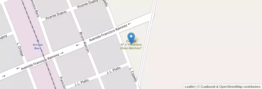 Mapa de ubicacion de Escuela N° 3 "Presbítero Eliseo Melchiori" en الأرجنتين, إنتري ريوس, Departamento Colón, Distrito Cuarto, Arroyo Barú.