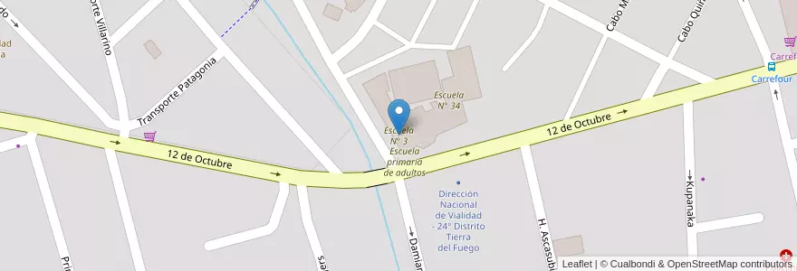 Mapa de ubicacion de Escuela N° 3 en الأرجنتين, Departamento Ushuaia, تشيلي, محافظة تييرا ديل فويغو, Ushuaia.