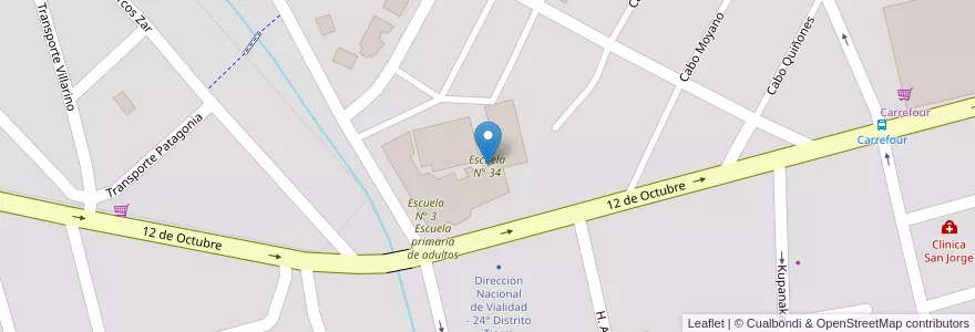 Mapa de ubicacion de Escuela N° 34 en 아르헨티나, Departamento Ushuaia, 칠레, 티에라델푸에고주, Ushuaia.