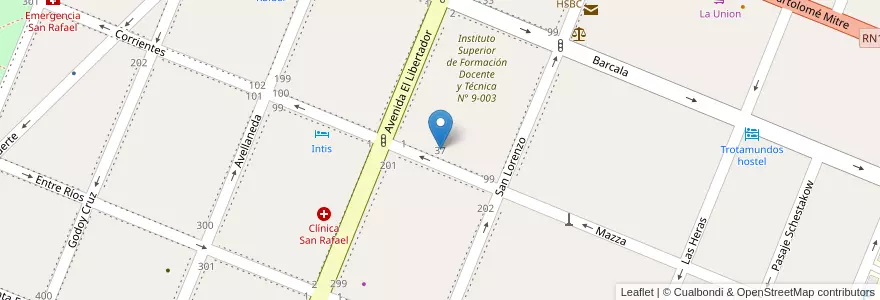 Mapa de ubicacion de Escuela N° 4-087 "Manuel Ignacio Molina" en 아르헨티나, 칠레, Mendoza, San Rafael, Distrito Ciudad De San Rafael, Departamento San Rafael.