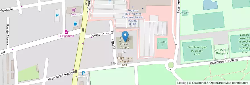 Mapa de ubicacion de Escuela N° 4-139 Ernesto Sabato en Argentine, Chili, Mendoza, Godoy Cruz, Departamento Godoy Cruz, Distrito Ciudad De Godoy Cruz.