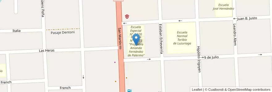 Mapa de ubicacion de Escuela N° 4-173 "Profesora Amanda Fernández de Palermo" en Аргентина, Чили, Мендоса, Departamento Tunuyán, Distrito Ciudad De Tunuyán.