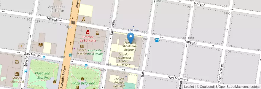 Mapa de ubicacion de Escuela N° 42 Manuel Belgrano en 阿根廷, 内格罗河省, General Roca, Departamento General Roca, General Roca.