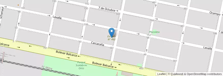 Mapa de ubicacion de Escuela N° 492 en Argentinië, Santa Fe, Departamento Iriondo, Municipio De Cañada De Gómez, Cañada De Gómez.